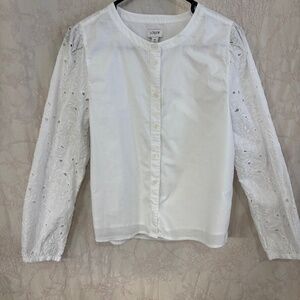 J Crew Woman’s Eyelet Sleeve Button Front Lined Top White Size M